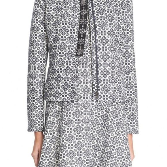 Tory Burch Navy Patterned Textured Jacket - Picture 3 of 8